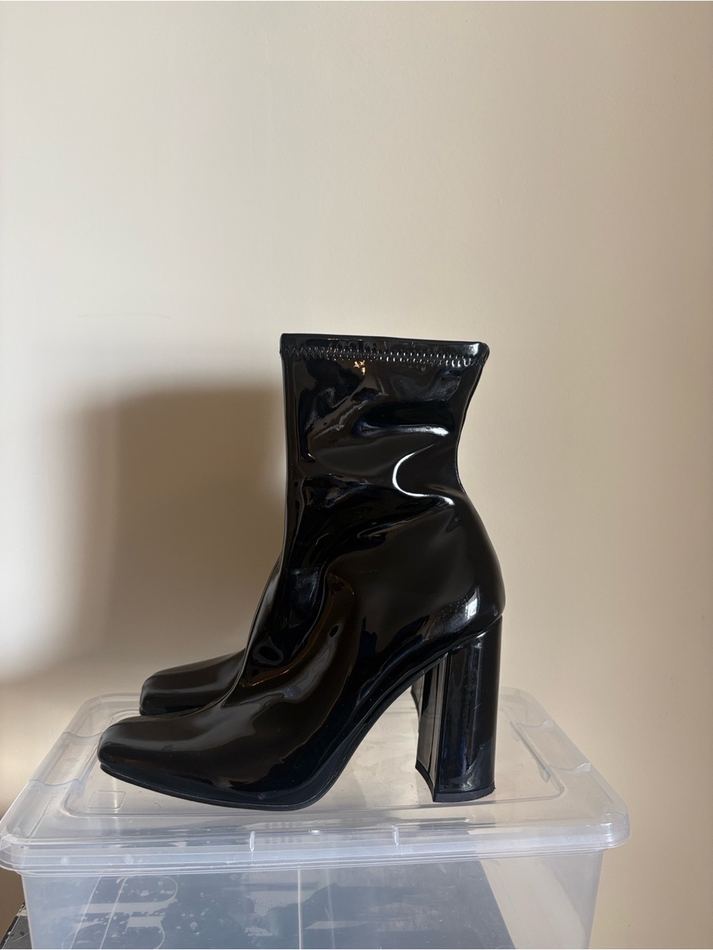 Steve Madden Black Patent Block Heel Ankle Boots
